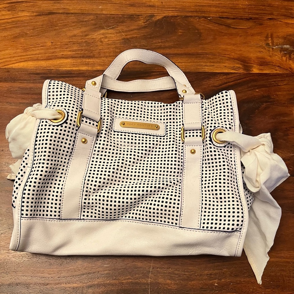 Juicy Couture White and Black Perforated Satchel
